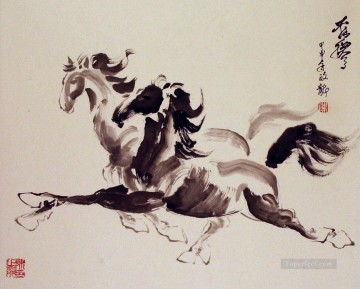  running Oil Painting - Chinese horses running ink